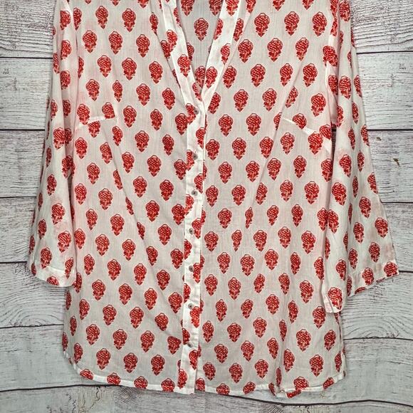 Aspiga Cecilia Floral Pineapple Soft Organic Cotton Button Down Blouse Top Small - Picture 7 of 12